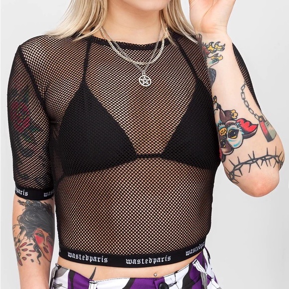 Wasted Paris NWT Fishnet Crop Top - Picture 5 of 8